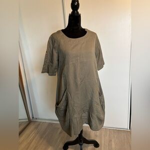 Kaktus Dress Women’s Small Green With Pockets Lagen Look Layered Style Loose